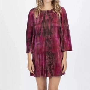 Alice + Olivia Silk Tie Dye Bell Sleeve Shift Mini Dress Pink